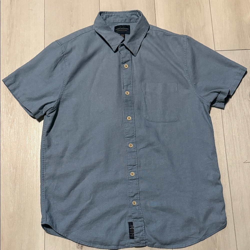Lucky Brand Short Sleeve Button-Up Shirt - Dusty Blue Boys You to Size Small 7-8